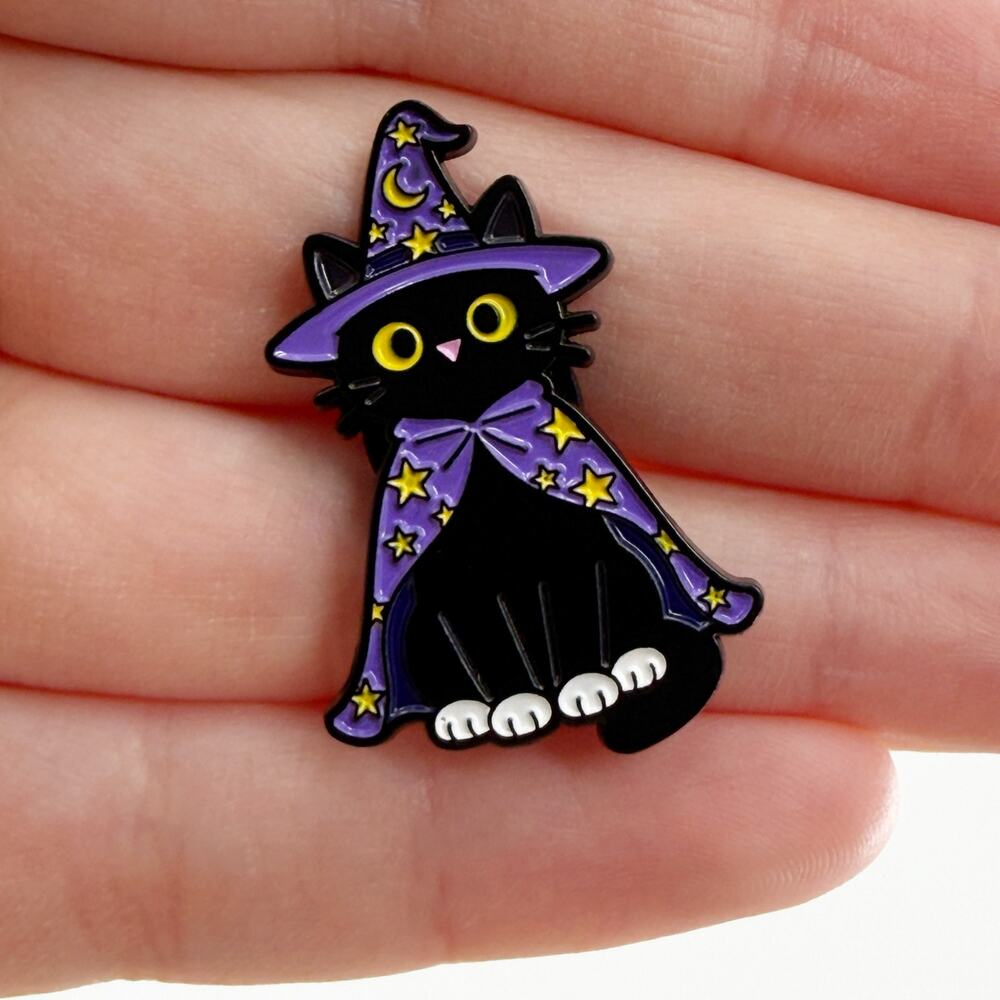 Black Cat Witch Enamel Pin Cute Kawaii Halloween Gothic Brooch Gift